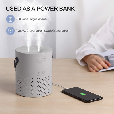 4000mAh ব্যাটারি আল্ট্রাসনিক এয়ার হিউমিডিফায়ার 1.1L মিনি ইউএসবি কুল মিস্ট হিউমিডিফায়ার