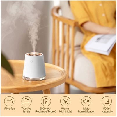 USB LED মিনি কুল মিস্ট হিউমিডিফায়ার 500ml 2000mah রিচার্জেবল 2 ইন 1 হিউমিডিফায়ার