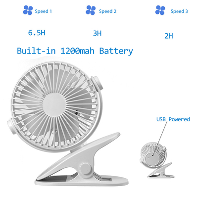 PCB মিনি পোর্টেবল ব্যাটারি ফ্যান 1200mAh রিচার্জেবল ক্লিপ স্ট্রলার ফ্যান